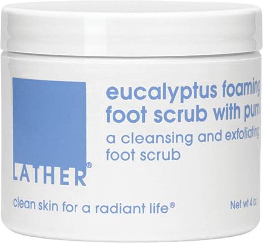 LATHER Foot Scrub with Pumice Stone - Gentle Exfoliating Foaming Foot Scrub for Skin - Cracked Heel Repair for Smooth, Soft Feet - Pedicure Foot Spa | 4 Oz | alldaygood beauty