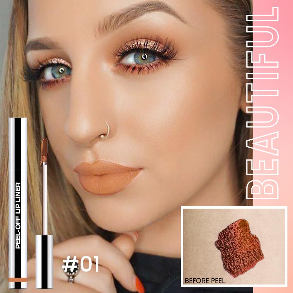 Matte Liquid Lip Stain Peel Off Lip Liner Tattoo -Warm Camel, Waterproof Smudge-Proof Lip Gloss, Long-Lasting Non-Stick Cup Formula, Natural Peel Off Design for All Skin Types #01
