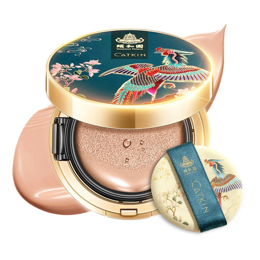 Catkin Phoenix Cushion Foundation Buildable Coverage Anti-Aging Serum Makeup, Sheer Satin Finish, Refill Included, Light Beige 0.46 Oz x 2, C03 VANILLA | alldaygood beauty