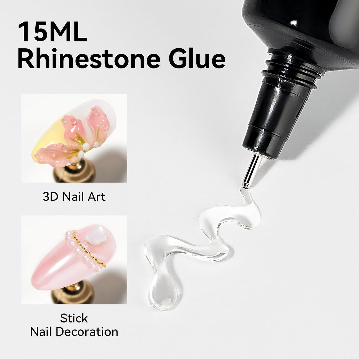 Solid Builder Gel and 15g Rhinestones Glue, Sculpting Gel for Nail Art Clear Non-Stick Hand For Modeling, Sculpture, Nails Extension UV/Led Manicure DIY At Home