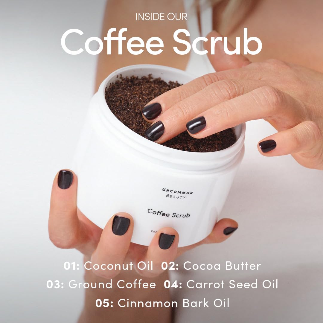Coffee Scrub - Exfoliating and Hydrating Body Scrub - Dry Scrub with Coconut Oil and Cocoa Butter - All Skin Types, Vegan, Cruelty Free, Synthetic Fragrance Free, 9 OZ