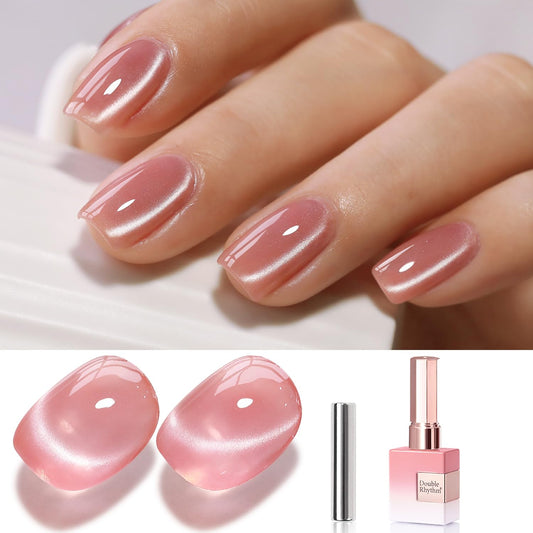 Double Rhythm 0.5 Oz Cat Eye Gel Polish with Magnet Same Color Same Bottle Holographic Glitter Shimmer Translucent Color Salon 15 ML Magnetic Nail Art (Coral Pink-MC1152) | alldaygood beauty
