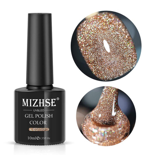 MIZHSE Reflective Gel Nail Polish, Glitter Gold Gel Polish, Sparkly Shiny Nail Effect Soak Off Nail Art Varnish for Beginners DIY at Home | alldaygood beauty