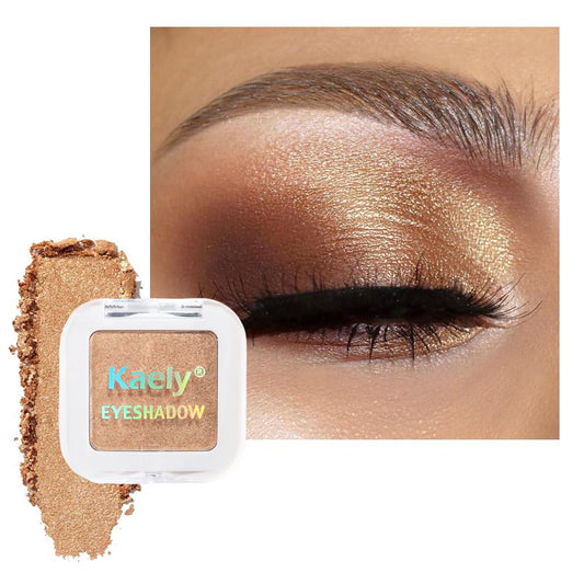 Kaely Pressed Single Eyeshadow Makeup, Golden Shimmer Highly Pigmented Monochrome Eye Shadow Palette, Waterproof Neutral Powder Mini Eyeshadow, sombras para ojos, Lightweight Blendable, 06 | alldaygood beauty