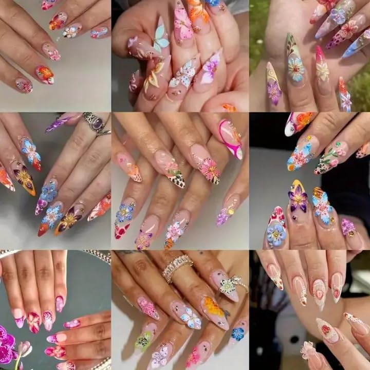 Flower 3D Nail Charms and Gems, Cute Hawaii Flowers Nail Art Charms, Gold Butterfly Nail Rhinestone and Charms,White Flatback Pearls Nail Charms Y2K Kit