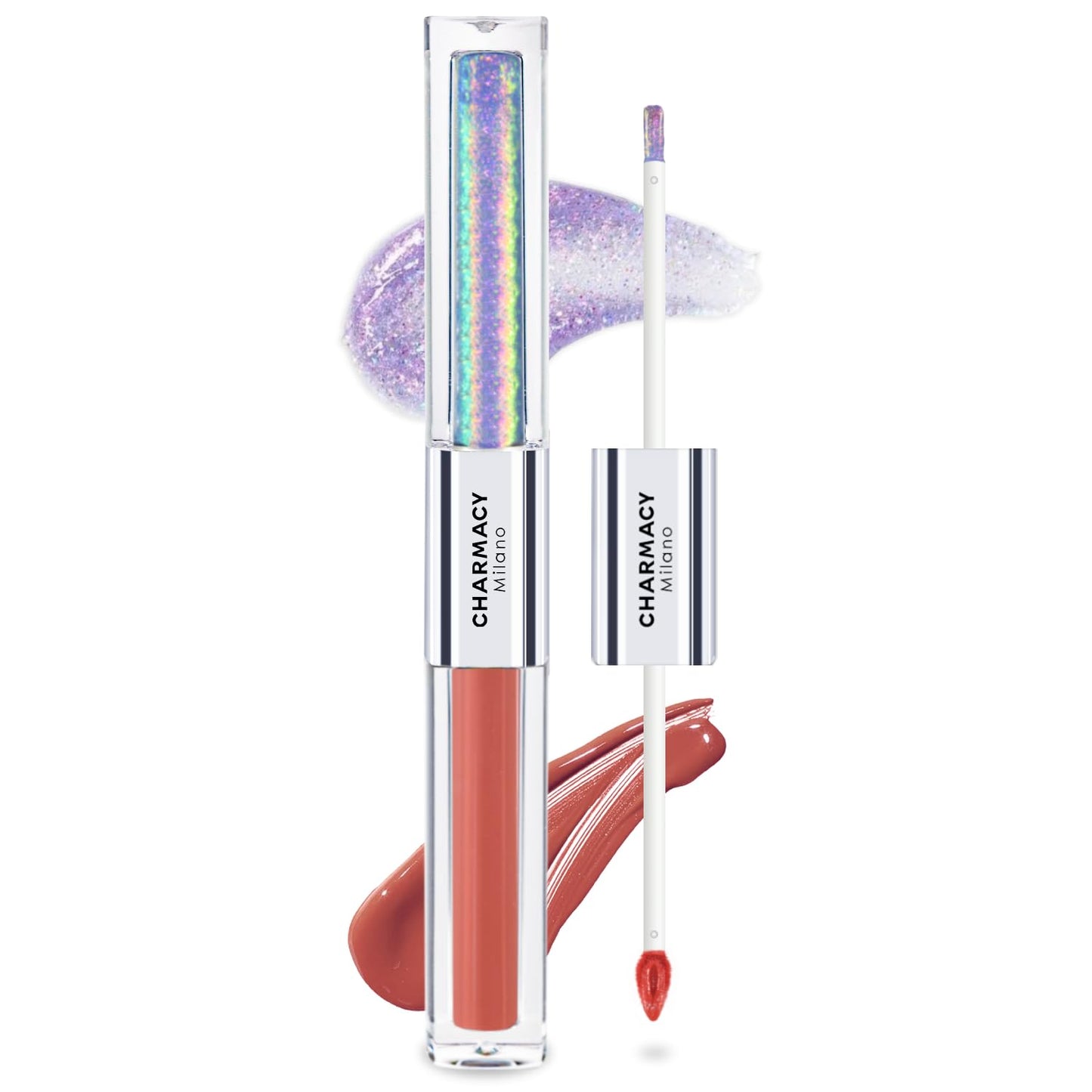 CHARMACY Multichrome Double Head Non-Stick Lip Gloss, Metallic Colourful Lip Glaze, Anti-transfer, Long Lasting Waterproof Liquid Lipstick Makeup (#01)