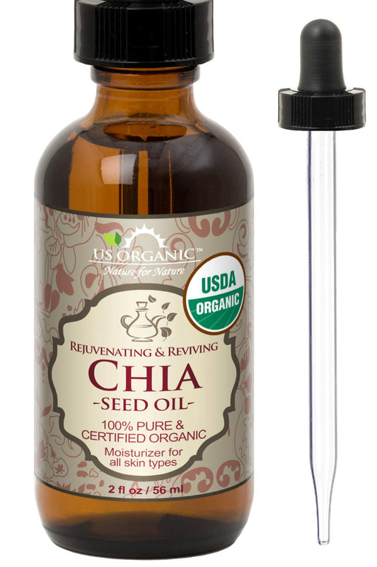 US Organic Chia Seed Oil, Certified Organic, Pure & Natural, Cold Pressed Virgin, Unrefined, Sourced from Paraguay, in Amber Glass Bottle w/Glass Eyedropper for Easy Application (2 oz (56 ml)) | alldaygood beauty