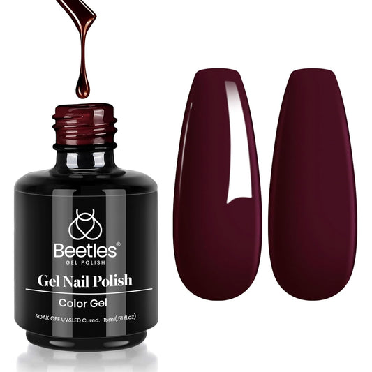 Beetles Merlot Wine Gel Polish 15ml Dark Maroon Red Gel Nail Polish Fall Winter Soak Off UV LED Lamp Art Manicure Salon DIY Home Solid Design 0.51Oz Gift for Women | alldaygood beauty