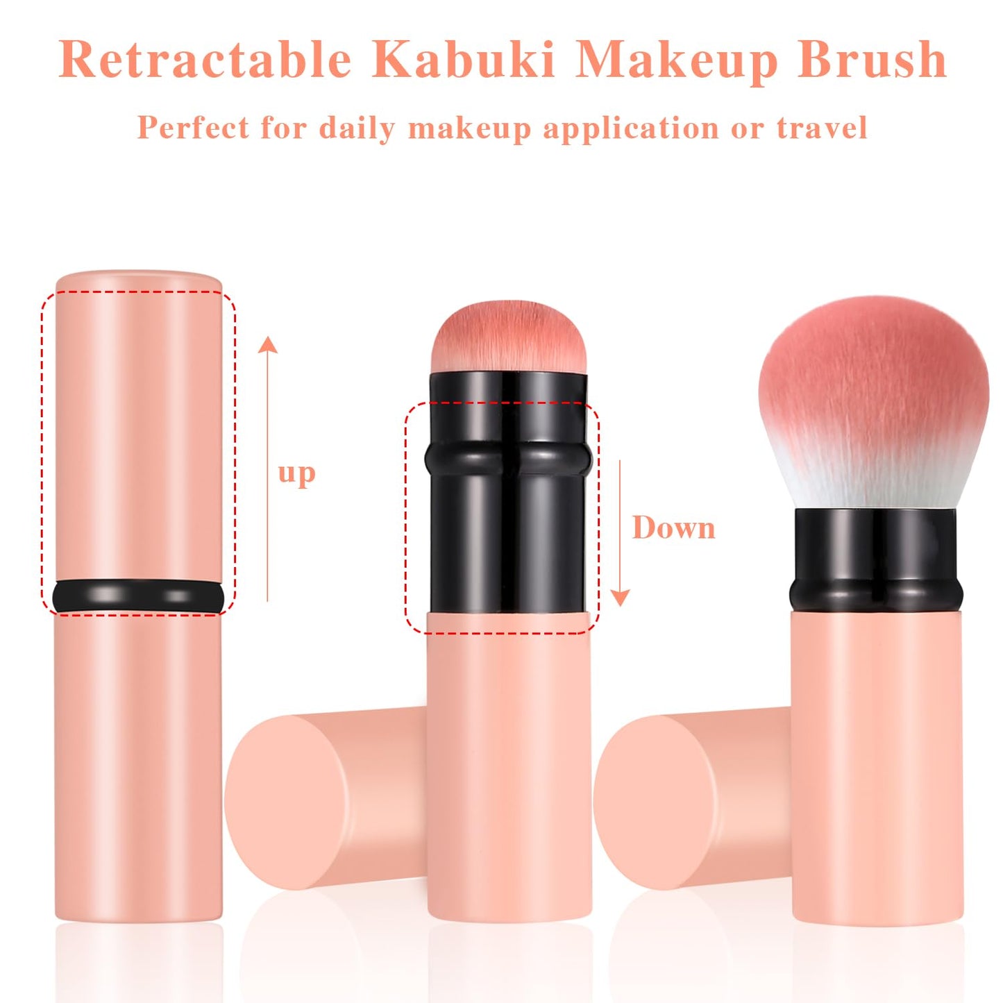Falliny Retractable Makeup Brush, Travel Kabuki Face Blush Brush, Portable Powder Foundation Sunscreen Brush with Cover for Blush, Bronzer, Buffing, Flawless Powder Cosmetics