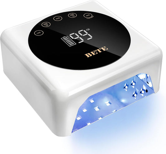 BETE Cordless LED Nail Lamp, 78W Rechargeable UV Nail Light, Intelligent Infrared Sensor and LCD Display Curing Nail Lamp, Portable Nail Dryer Gel Polish Light with 5 Timer Setting White | alldaygood beauty