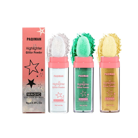 3 Color Glitter Powder, Neon Accessories Outfit Party Body Sparkling Highlighter Makeup.01# White moonbeam&04#Green&05#Gold | alldaygood beauty