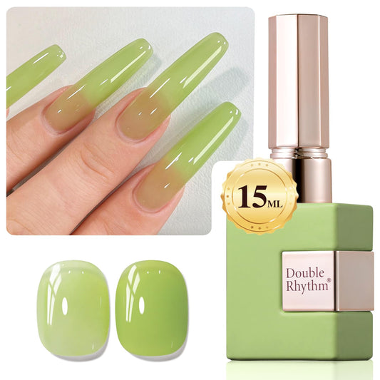 Double Rhythm Translucent Gel Polish Sheer Neutral Natural Light Milky Same Color Same Bottle 15ML Jelly Nail Polish Nail Art DIY at Home (Green-A1408) | alldaygood beauty