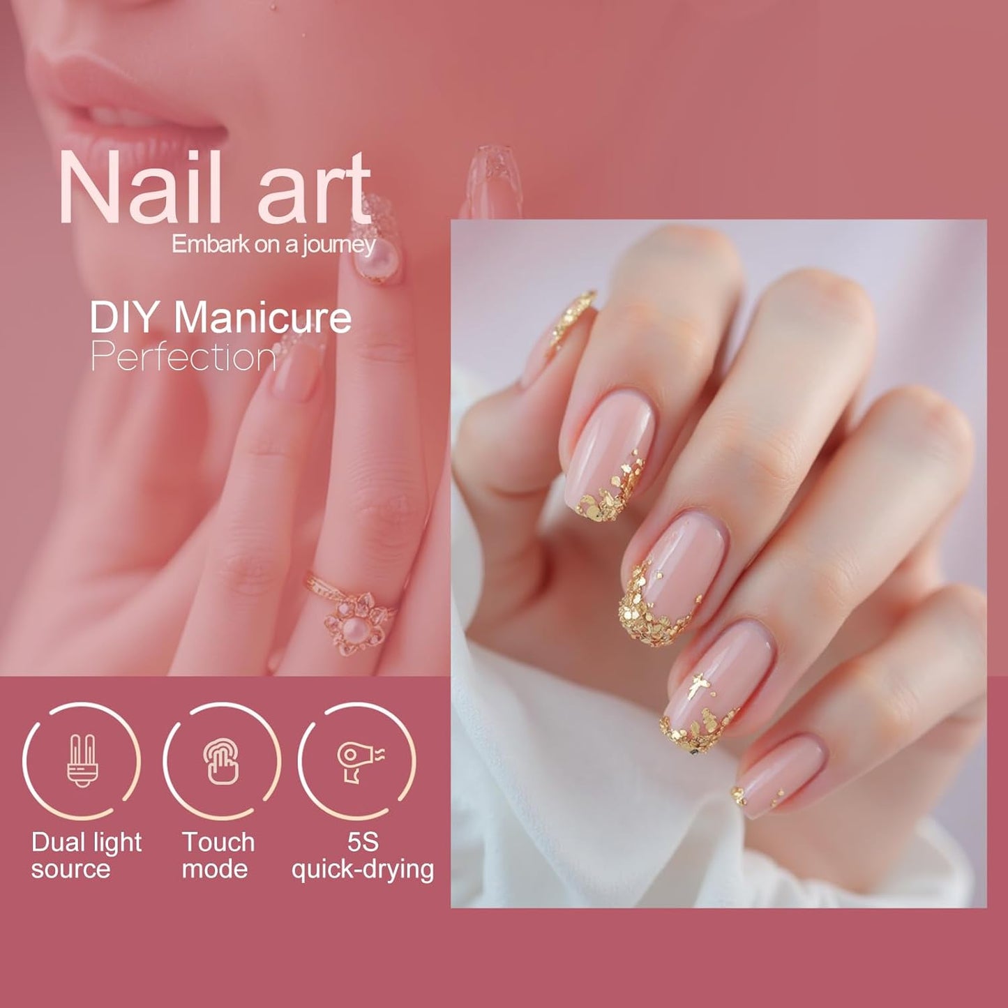 SUNX11 Rhinestone uv Nail Lamp - LED UV Gel Nail Dryer with Rainbow Crystal Design, 3-Second Quick Dry, Touch Screen, Detachable Base, 4 Timer Settings, for Fingernails & Toenails