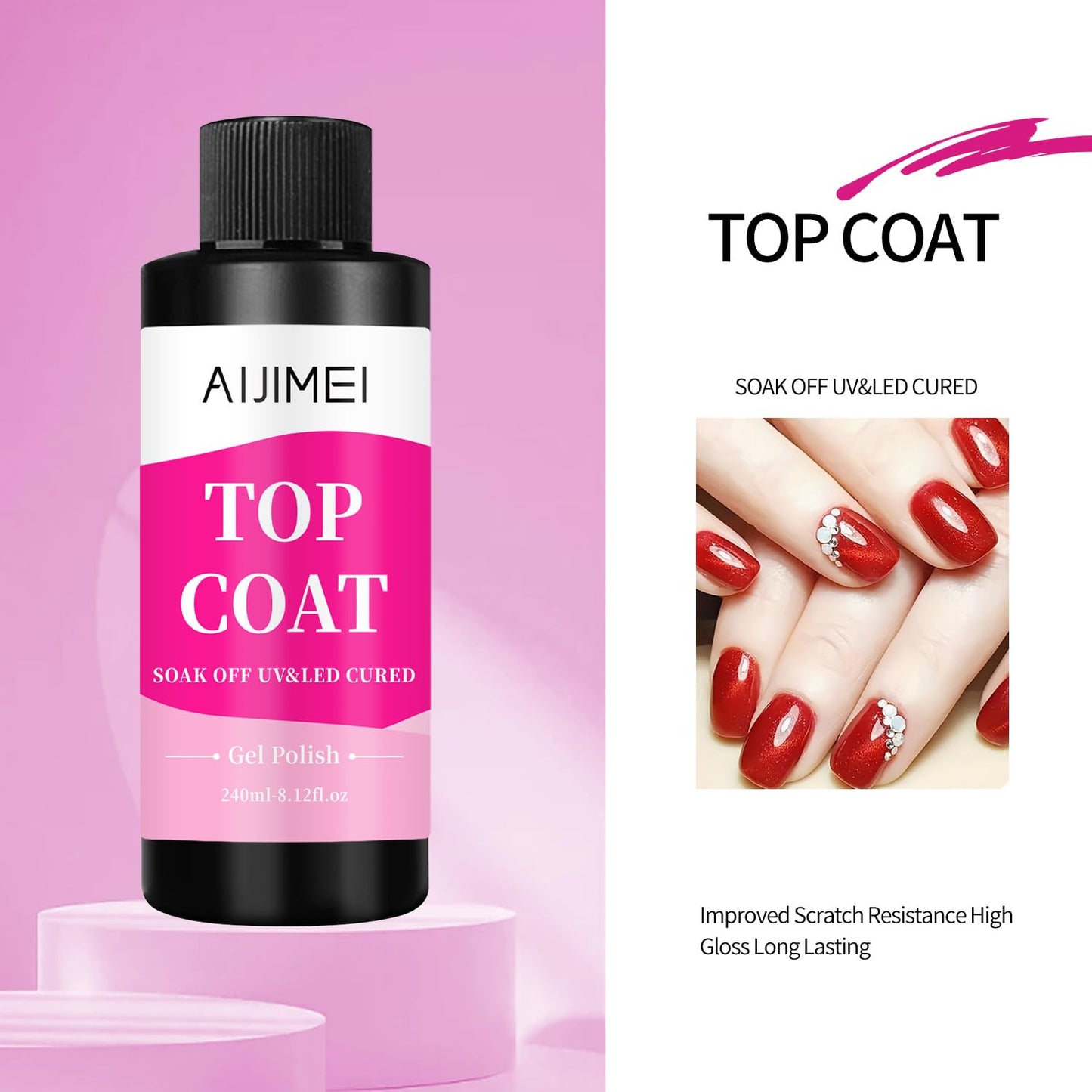 AIJIMEI Top Coat Nail Polish Premium 240ml Gel Top Coat – Long Lasting, Top Coat for Gel Nail Polish – Nail Art Topcoat for Salon-Grade Nails at Home 8 Fl Oz