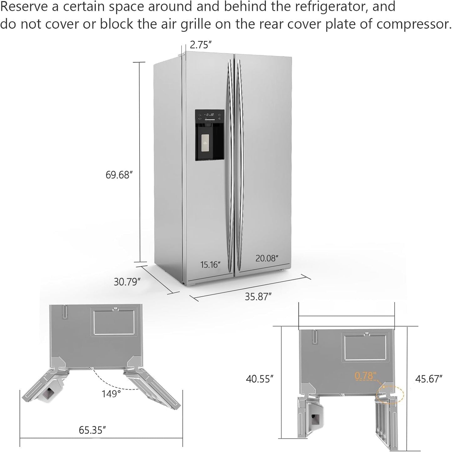 20 Cu.ft. Large Refrigerator Fridge, 2 French Door Stainless Steel with Water Dispensor, Ice Maker for the Kitchen