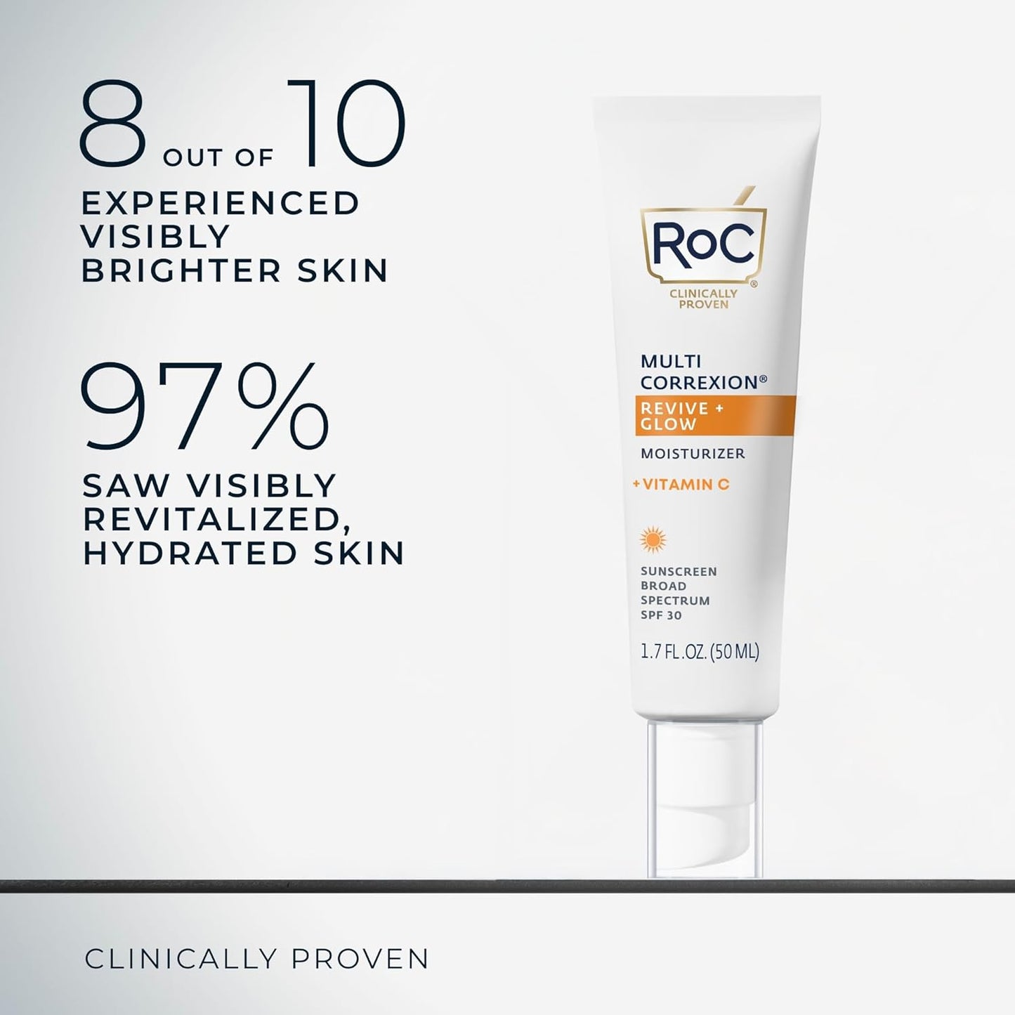 RoC Multi Correxion Revive + Glow Vitamin C Sunscreen Broad Spectrum SPF 30 Face Moisturizer (1.7 oz) with Retinol Eye Cream Packette