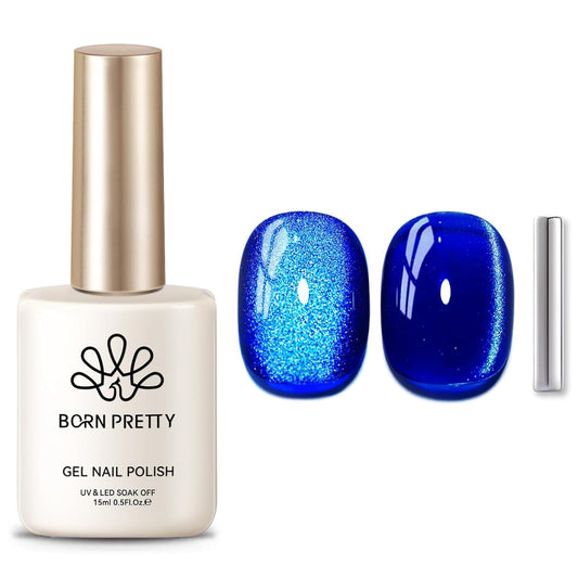 Born Pretty Cat Magnetic Eye Gel Nail Polish, Blue Ore Glitter Cat Magnetic Gel Nail Polish, Holographic Magnetic Nail Polish for Nail Art Manicure Salon DIY at Home 15ML | alldaygood beauty