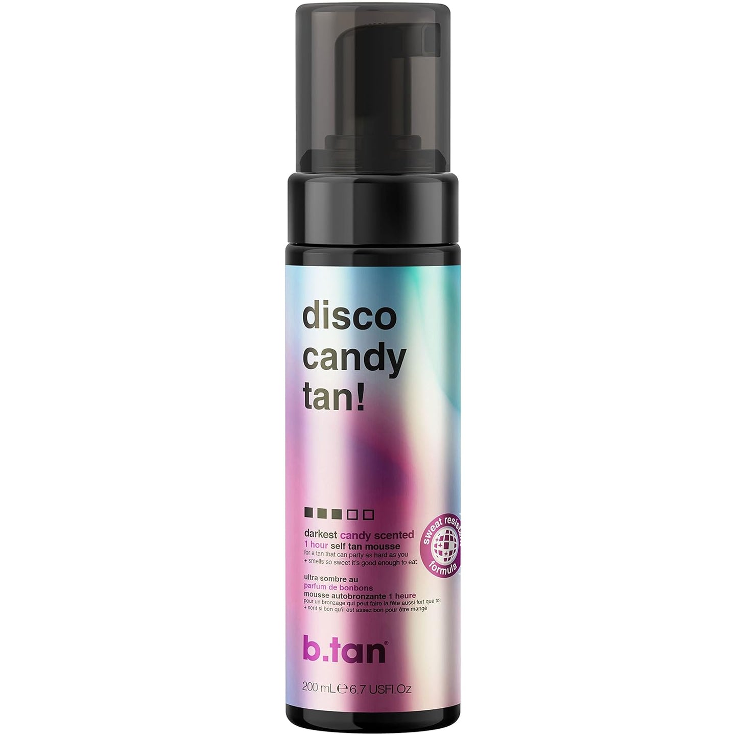 b.tan Dark Self Tanner Mousse | Disco Candy Tan - Best, 1 Hour Express Sunless Tanning Foam, Candy-Scented, Sweat-Proof & Transfer Resistant, No Fake Tan Smell, Vegan, Cruelty Free, 6.7 Fl Oz