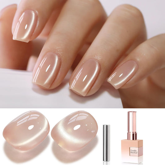 Double Rhythm 0.5 Oz Cat Eye Gel Polish with Magnet Same Color Same Bottle Holographic Glitter Shimmer Translucent Color Salon 15 ML Magnetic Nail Art ((Nude-MC1167) | alldaygood beauty