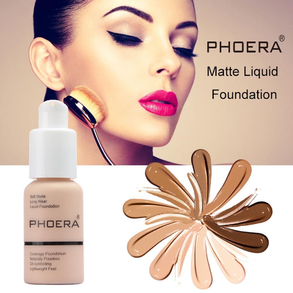2Pack PHOERA Foundation,Flawless Soft Matte Liquid Foundation Oil Control Concealer Waterproof 24 Hour Foundation Makeup。 (109-Mocha)