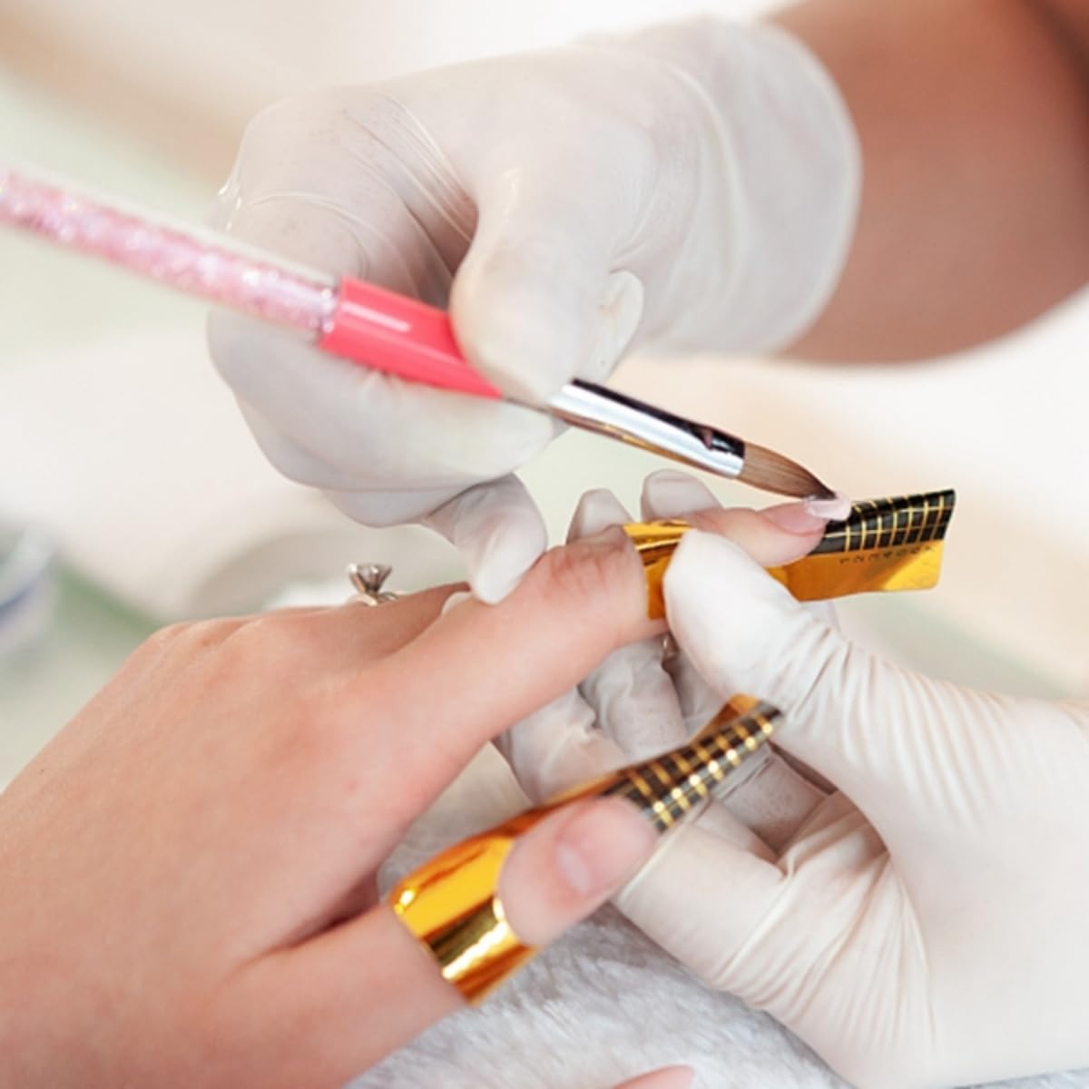 500 Pcs Nail Forms Gold Horseshoe Nail Extension Guide Paper Forms for Builder Gel, Polygel, Acrylic Nails