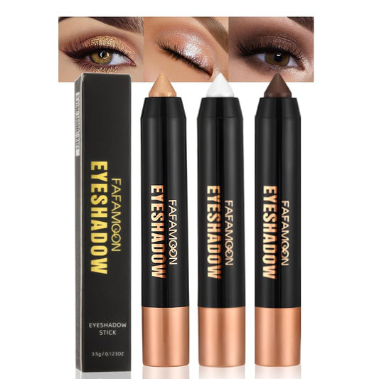 3Pcs Monochrome Cream Shimmer Glitter Eyeshadow Pencil Stick for Women, Eye Shadow Eyeliner Pencil Sticks Makeup, sombras para ojos, Waterproof, Vegan & Cruelty-Free, (01+02+06, 3Pcs) | alldaygood beauty