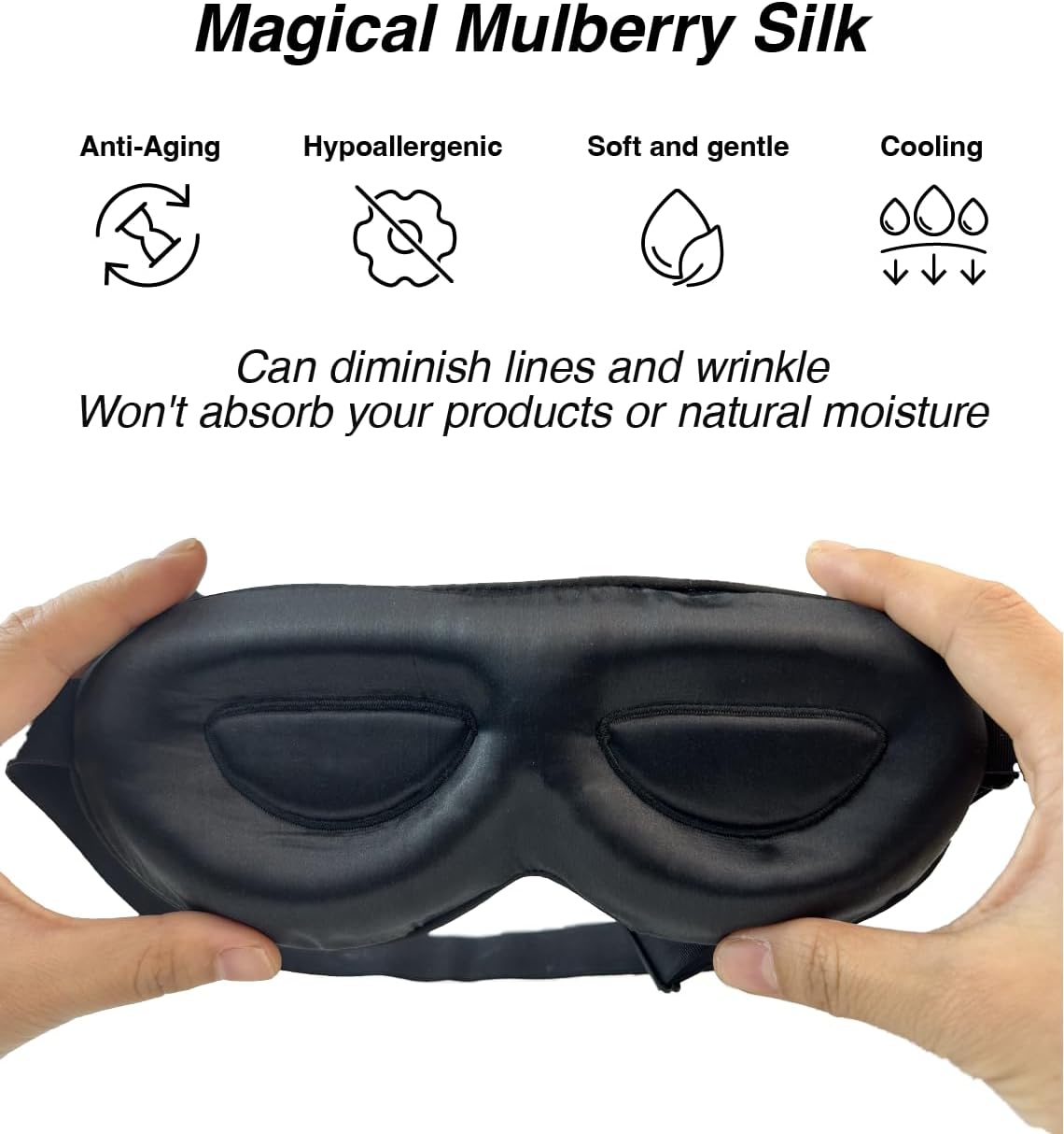 PROMEED Adjustable 23 Momme Mulberry Silk Sleep Mask, 3D Contoured No-Pressure Cup Eye Mask for Sleeping, Super Soft Breathable Blindfold, Perfect Blocks Light for Sleeping (Gold)
