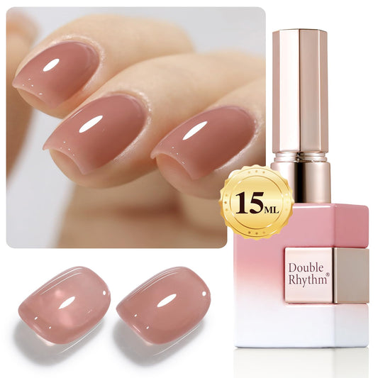 Double Rhythm Translucent Gel Polish Sheer Neutral Natural Light Milky Same Color Same Bottle 15ML Jelly Nail Polish Nail Art DIY at Home (Deep Nude-A1412) | alldaygood beauty