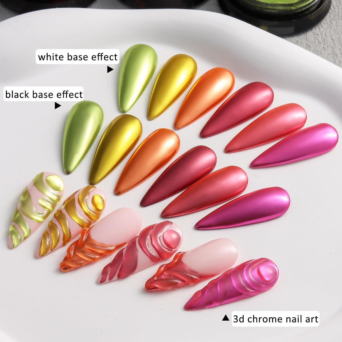 Chrome Nail Powder Set - Red, Green, Gold, Mirror Effect Glitter Powder - 6 Colors, Metallic Chrome Powder With 2PCS Silicone Applicator Brushes - Christmas Nail Design