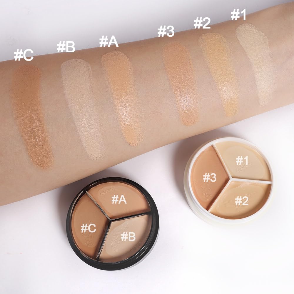 Pro 2pcs Tri-color Face Concealer Contour Palette.Demi Beige Color Correct Cream Foundation Palet.Natural Ivory Cream Makeup Plate Waterproof