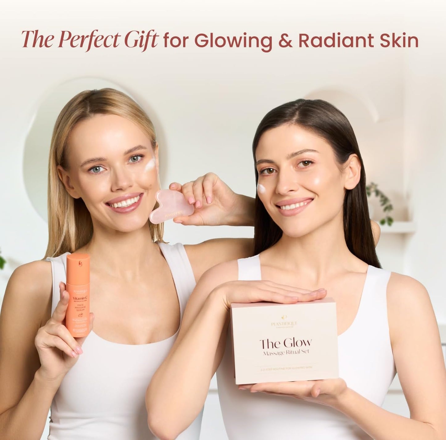 PLANTIFIQUE Massage Ritual Set: Premium Certified Jade Gua Sha + Jojoba Oil & AHA Serum Skin Care Set, Birthday Gifts for Women, Teens, Mom, Brides