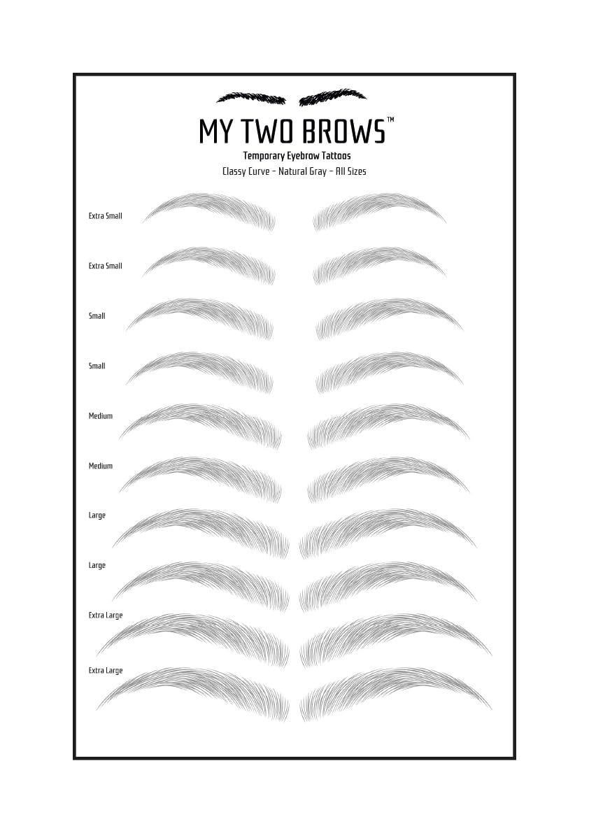 (10 pairs) Natural Grey Temporary Eyebrow Tattoo - Extra Large Size - Waterproof & Smudgeproof - Classy Curve Style Eyebrow Stickers - Sheet Lasts up to 30 Days - Won't Work on Existing Brows