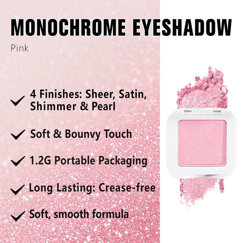 Kaely Pressed Single Eyeshadow Makeup, Pink Shimmer Highly Pigmented Monochrome Eye Shadow Palette, Waterproof Neutral Powder Mini Eyeshadow, sombras para ojos, Lightweight Blendable, 11