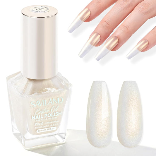 SAVILAND Color Artistry Pearl White Gold Nail Polish - 7 Days Shimmer Glitter Fingernail Polish, Ultra Quick Dry & Long-Lasting Pearlescent Sheen Nail Lacquer Nail Art Effect Home Manicure Gift Women | alldaygood beauty