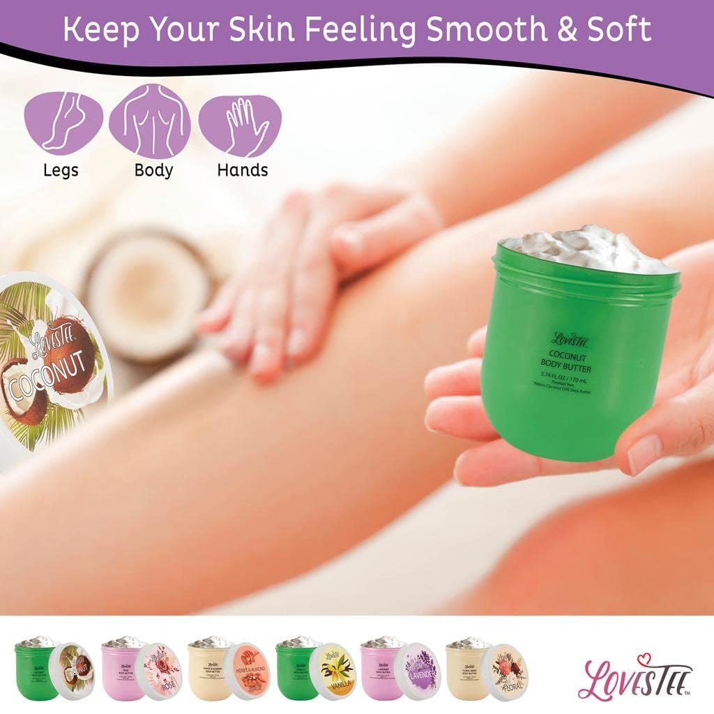 LOVESTEE Moisturizing Body Lotion, Women-Men's Christmas-Birthday Gift Set, Soothes All Skin Types includes Shea Butter, Fragrances Lavender, Vanilla, Rose, Honey Almond, Coconut and Floral