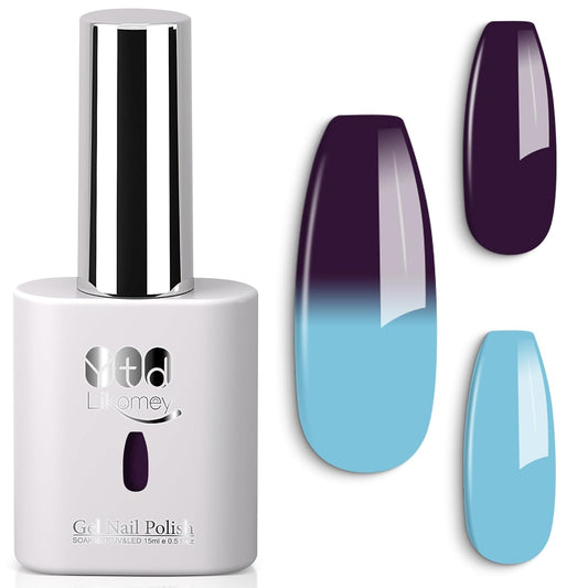 YTD Likomey Color Changing Gel Nail Polish,15ml Blue To Deep Purple Mood Temperature Change Colors Fall Winter Thermal Ombre Manicure UV Varnish,WB429 | alldaygood beauty