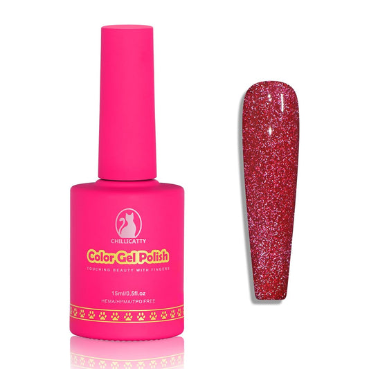 Reflective Glitter Gel Nail Polish, HEMA HPMA TPO Free, Hot Pink Flash Diamond Shimmer, Need UV Lamp Long Lasting Salon Perfect Gel Nail 15ML for Women (Dia-004) | alldaygood beauty