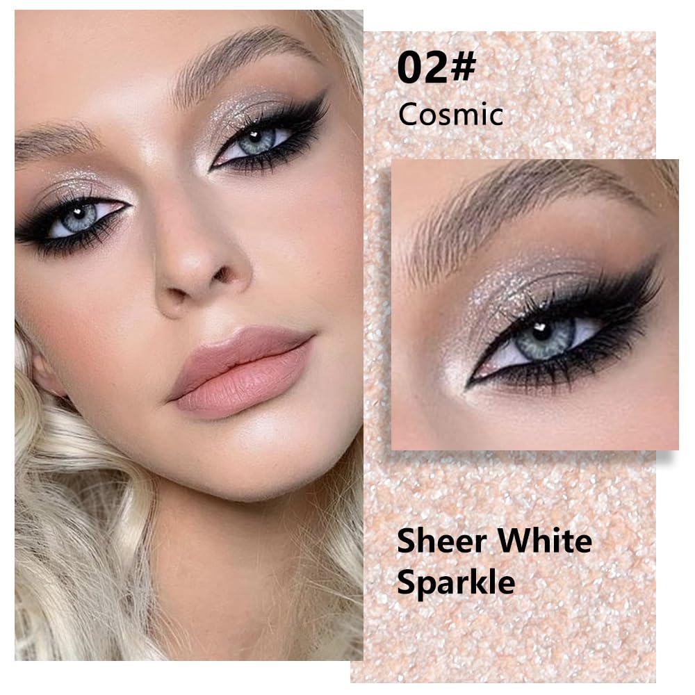 Glittler Single Eye Shadow Palette Makeup, Sheer White Sparkle Shimmer Monochrome Eyeshadow For Old Women, Pigmented Waterproof Sombras Para Ojos, Vegan, Talc, Paraben & Cruelty Free, 02