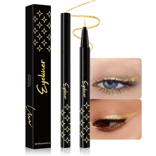 evpct 1Pcs Gold Liquid Eyeliner Makeup, Gold Glitter Metallic Shimmer Colored Eyeliner Liquid Eye Liner Eyeshadow Pencil Face Body Glitter Makeup, Longwear Waterproof, Fake Eyelashe Mascara Accessorie | alldaygood beauty