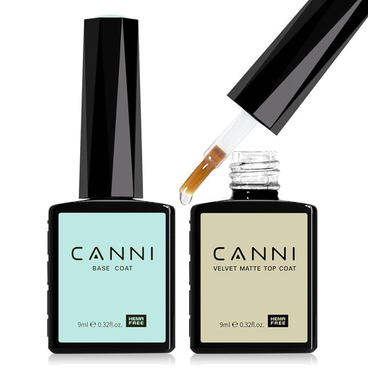 CANNI 2Pcs Matte Gel Top Coat and Base Coat Set- No Wipe Long Lasting Matte Top Coat Gel Nail Polish Kit, Soak Off LED Nail Art Starter Manicure Salon DIY at Home | alldaygood beauty