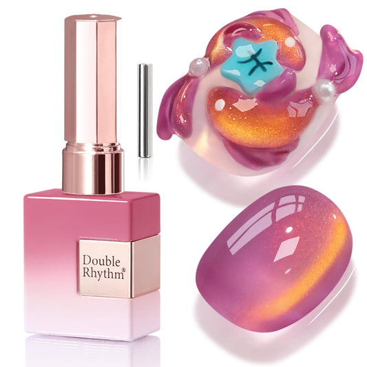Double Rhythm 0.5 OZ Cat Eye Gel Polish with Magnet 15ML Holographic Glitter Shimmer Translucent Jelly Color Magnetic Nail Polish Salon DIY at Home (Sunny Rose-MC1251) | alldaygood beauty