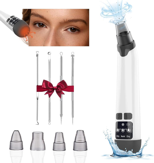 Blackhead Remover Pore Vacuum - Facial Pore Cleaner with 3 Adjustable Suction Levels, 4 Blackhead Removal Tools, Electric Acne Extractor Tool for Women & Men
