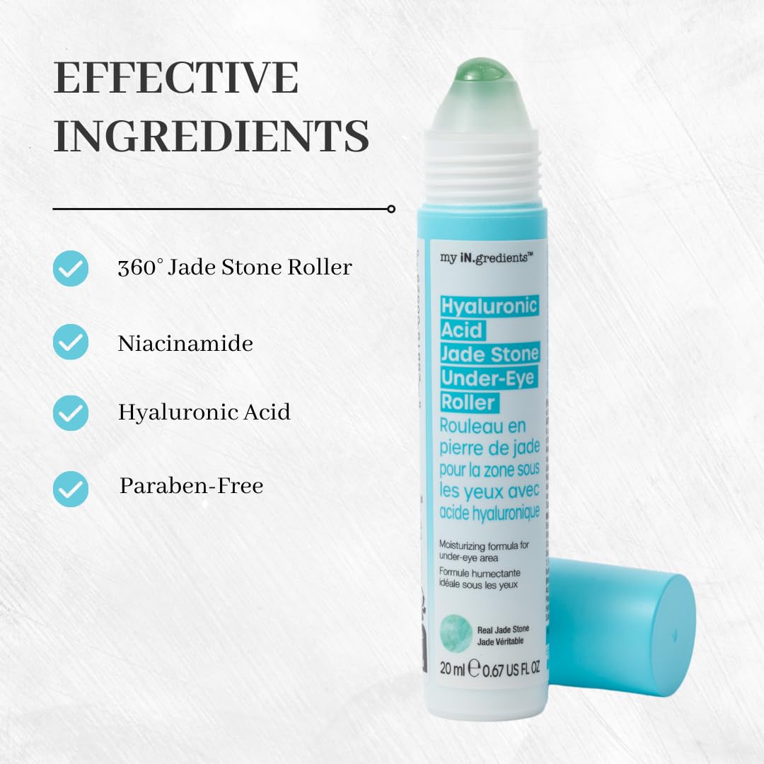 masque BAR My Ingredients Hydrating Under Eye Serum with 360° Jade Stone Roller (Hyaluronic Acid)