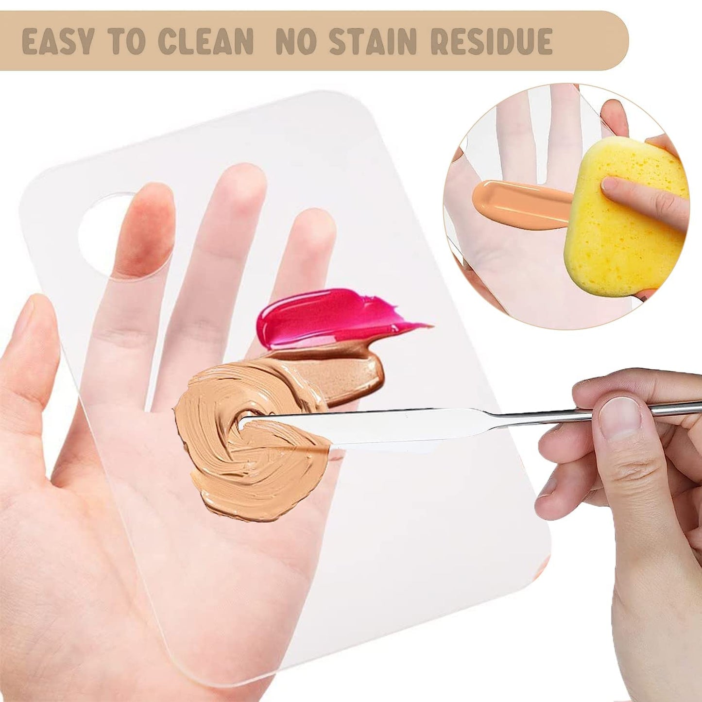 Makeup Spatula and Makeup Palette, Stainless Steel Foundation Palette & Tiny Spatula Tool for Nail, Art, Eye Shadow, Eyelash, Face Makeup (Stainless Steel Palette)