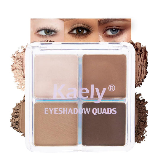 Kaely Powder Eyeshadow Quad, Natural Brown Matte Eyeshadow Palette Makeup, Neutral Eye Shadow Palette for Older Women Pigmented Waterproof, sombras para ojos, Blendable, Cruelty-free, 15 | alldaygood beauty