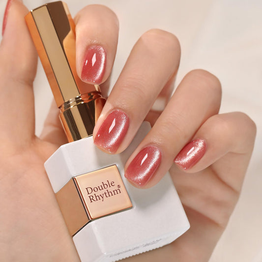 Double Rhythm Cat Eye Gel Polish with Magnet 15ML Holographic Glitter Shimmer Translucent Jelly Color 0.5 OZ Magnetic Gel Polish Salon DIY at Home (Rose Peach-MC1059) | alldaygood beauty