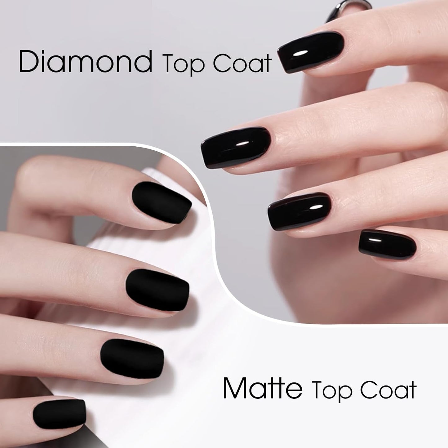 VENALISA 2 Pcs No Wipe Matte Top Coat and Glossy Gel Top Coat Set- High Shiny Long Lasting Clear Gel Nail Polish Kit, Soak Off Nail Art Home and Professional Manicure