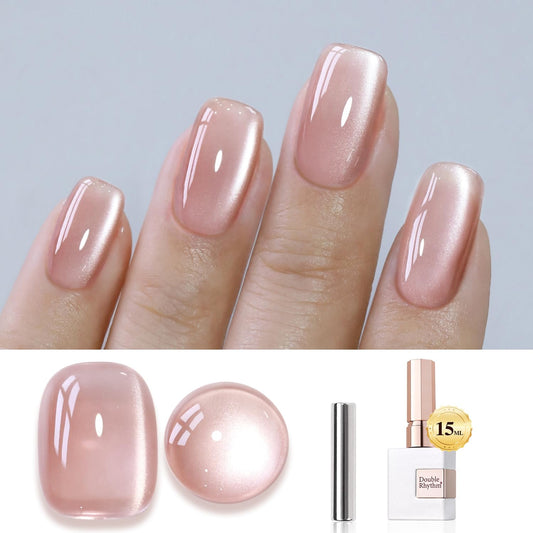 Double Rhythm Jelly Glass Cat Eye Gel Polish with Magnet 15ML Holographic Glitter Shimmer Translucent Sheer Color Magnetic Nail Polish Salon DIY at Home (Jelly Nude-MC1103) | alldaygood beauty