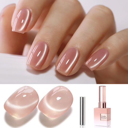 Double Rhythm 0.5 Oz Cat Eye Gel Polish with Magnet Same Color Same Bottle Holographic Glitter Shimmer Translucent Color Salon 15 ML Magnetic Nail Art (Peach Pink-MC1149) | alldaygood beauty