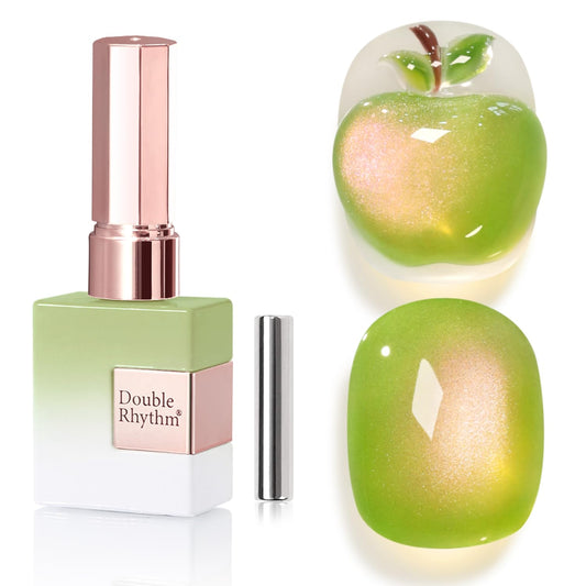 Double Rhythm 0.5 OZ Cat Eye Gel Polish with Magnet 15ML Holographic Glitter Shimmer Translucent Jelly Color Magnetic Nail Polish Salon DIY at Home (Green Pink-MC1214) | alldaygood beauty